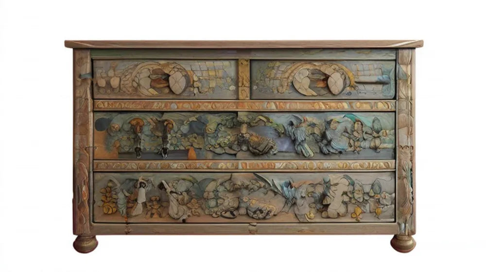 Brązowa komoda z litego drewna z ręcznie rzeźbionym motywem, 120 × 45 × 90 cm