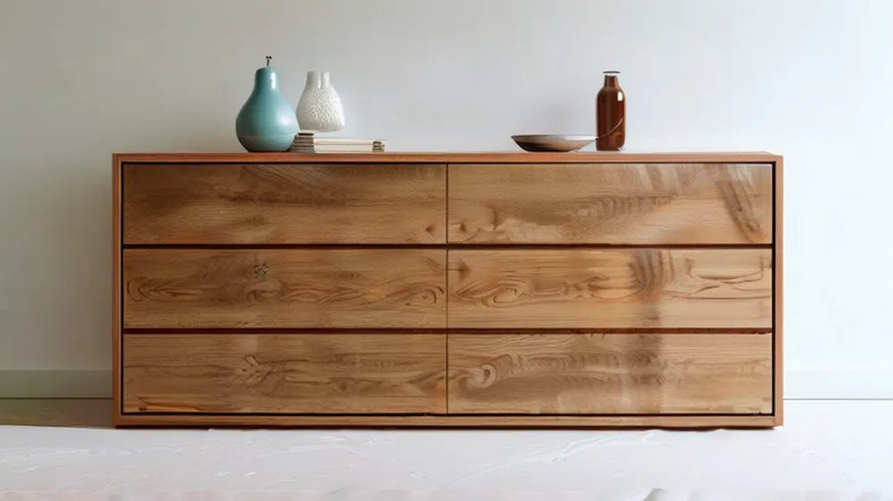 Komoda z litego drewna dębowego, naturalny dąb, 160 x 45 x 80 cm, 6 szuflad