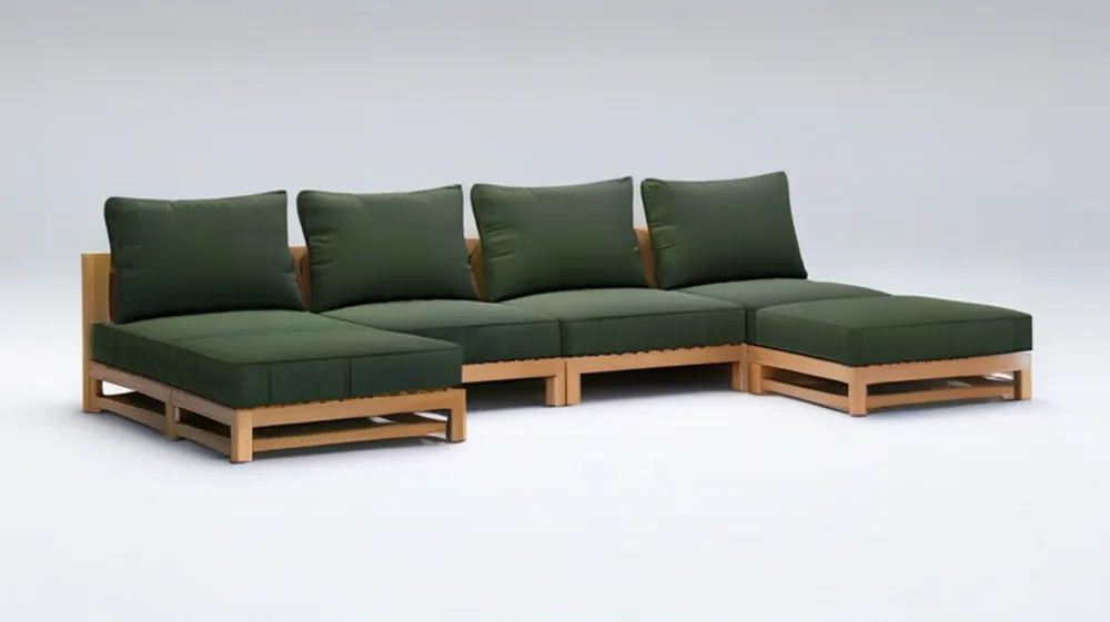 Modułowy narożnik ogrodowy z drewna akacjowego, naturalny brąz i ciemna zieleń, 280 x 210 x 70 cm