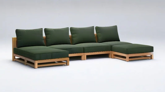 Modułowy narożnik ogrodowy z drewna akacjowego, naturalny brąz i ciemna zieleń, 280 x 210 x 70 cm