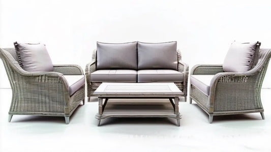 4-częściowy zestaw wypoczynkowy z technorattanu PE, szary/jasnoszary, sofa 132 × 75 × 85 cm