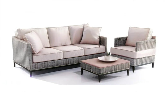 Zestaw wypoczynkowy z technorattanu PE szary, beżowy, czarny i różowy – sofa 210 x 80 x 78 cm, fotel 85 x 80 x 78 cm, stolik 100 x 60 x 42 cm