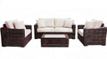4-częściowy zestaw wypoczynkowy z naturalnego rattanu ciemnobrązowy/kremowy – sofa 135 × 75 × 75 cm, 2 fotele 75 × 75 × 75 cm, stolik 100 × 50 × 40 cm