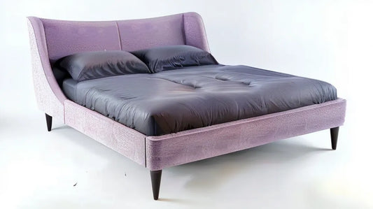 Fioletowe łóżko tapicerowane z wysokim zagłówkiem 160 x 200 cm